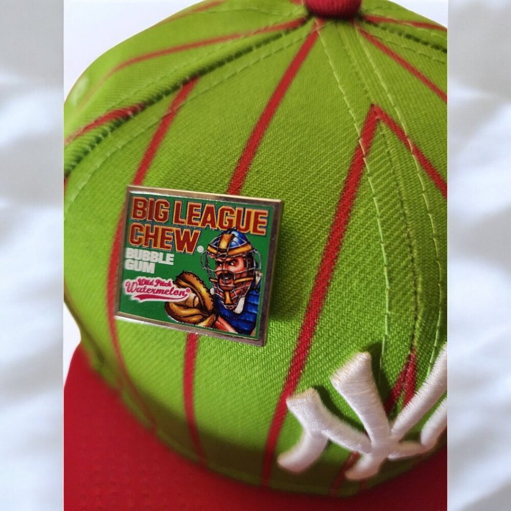 New Era NY Yankees Big League Chew Pinstripe Hat 7 1/2 Green Red Cap - Picture 3 of 10
